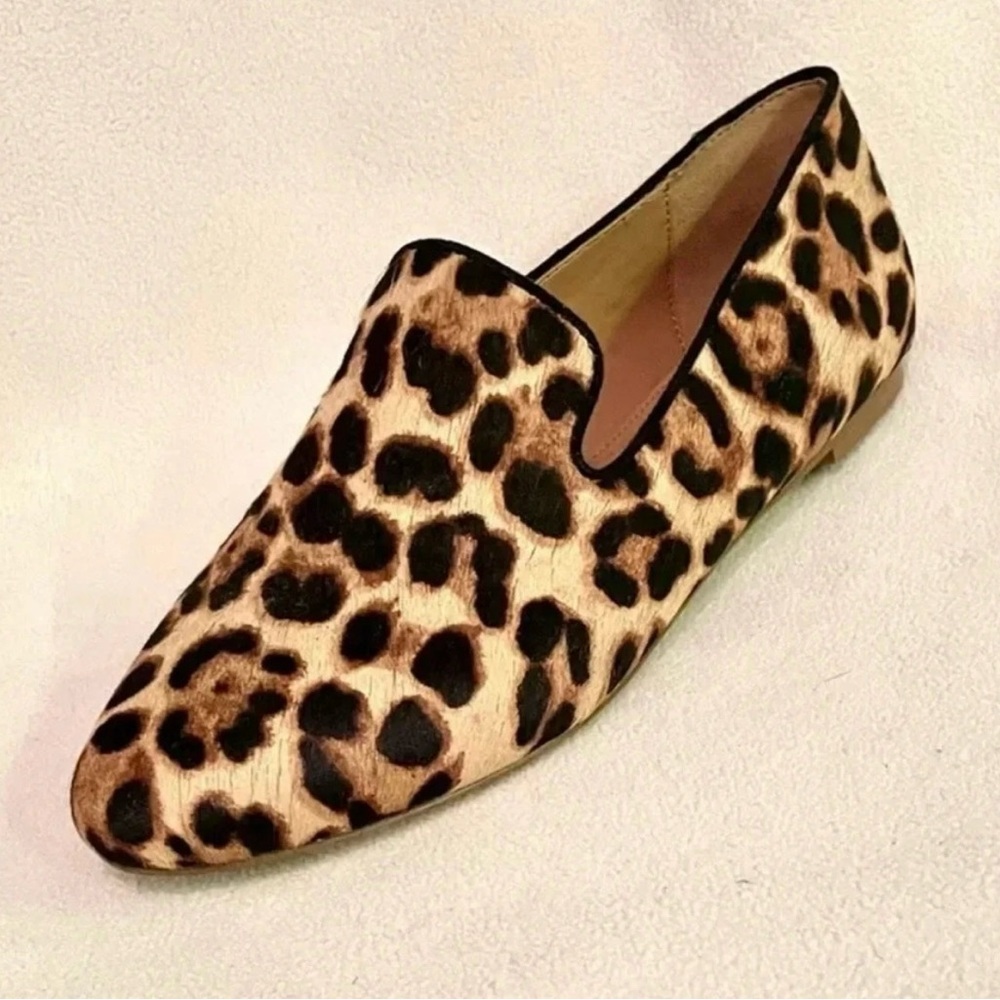 J Crew Women’s Leopard Calf Hair Loafer Flats Black/Tan Size 7.5